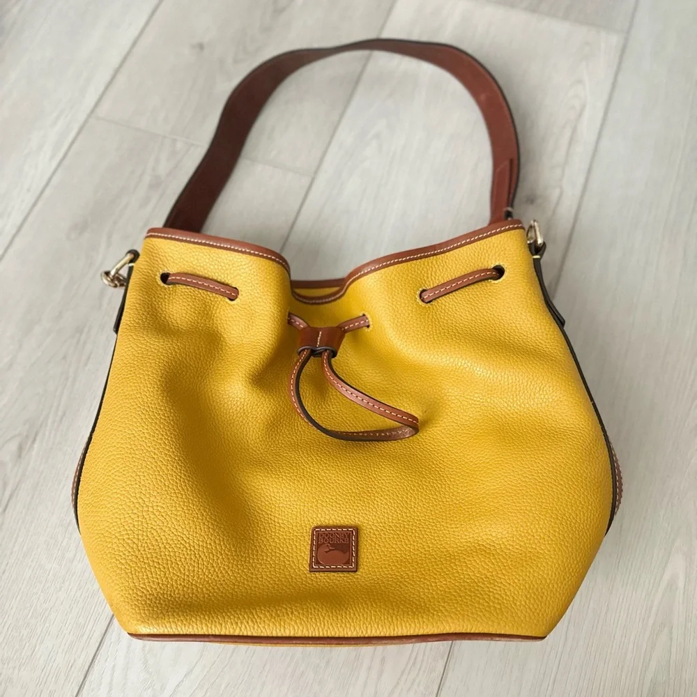 Dooney & Bourke Yellow Pebble Leather Hobo with Brown Trim and Wallet